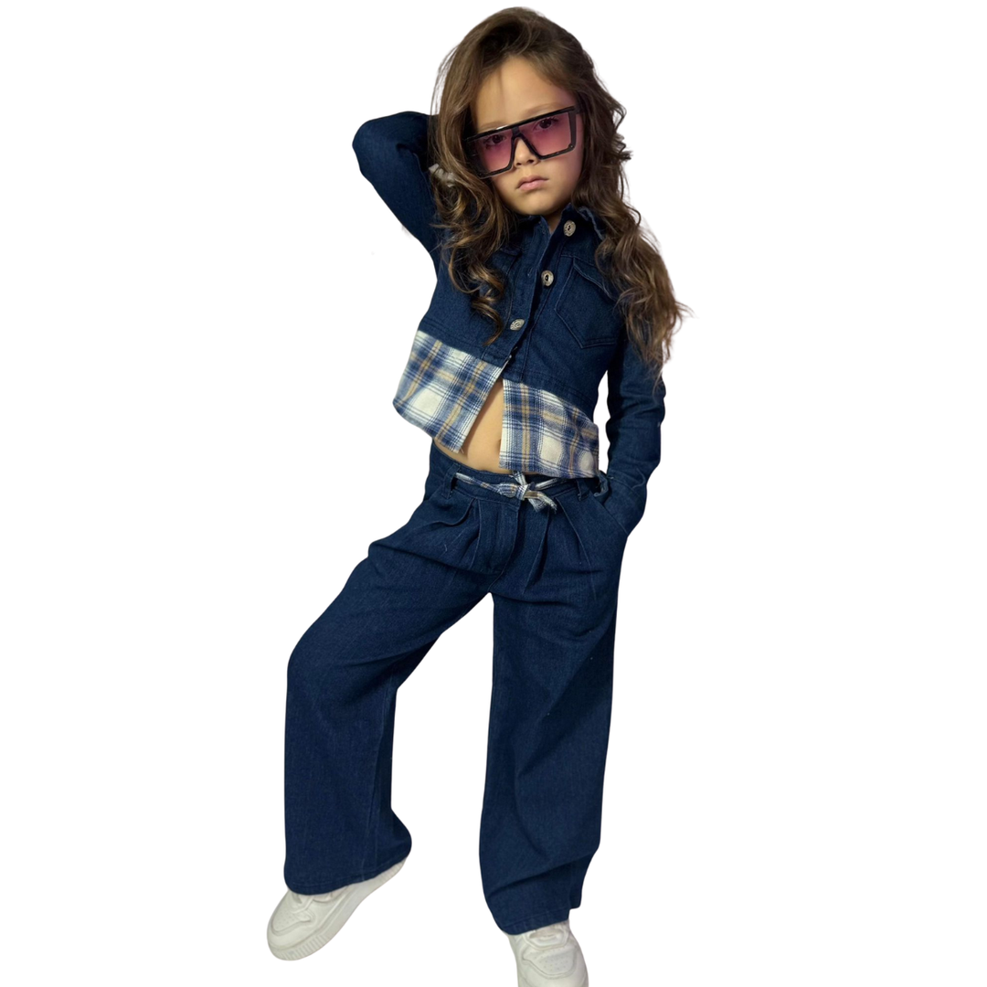 חליפת ג'ינס בנות 
 TAMTAM משובץ