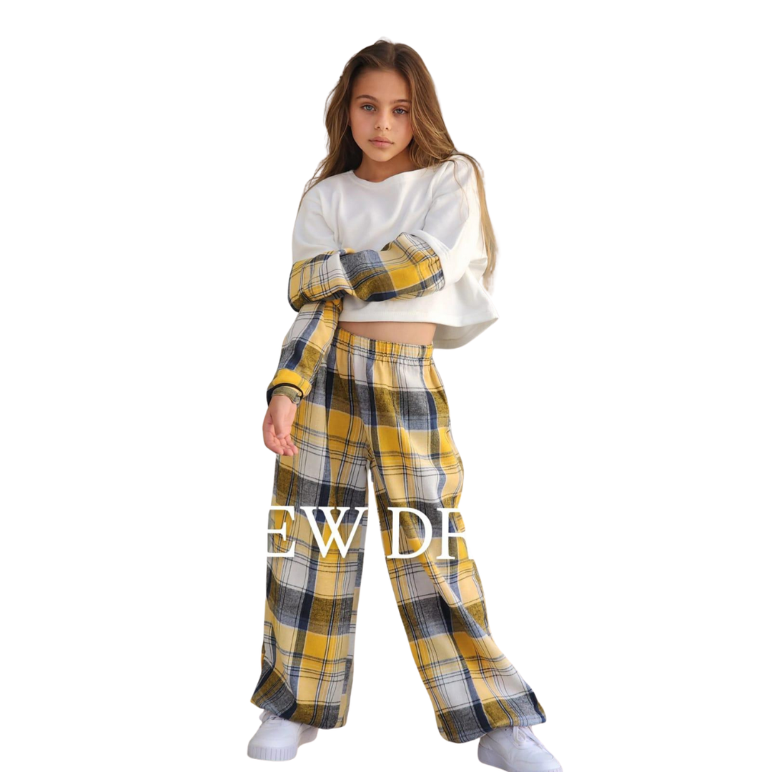 סט משובץ בנות 
 TAMTAM צהוב