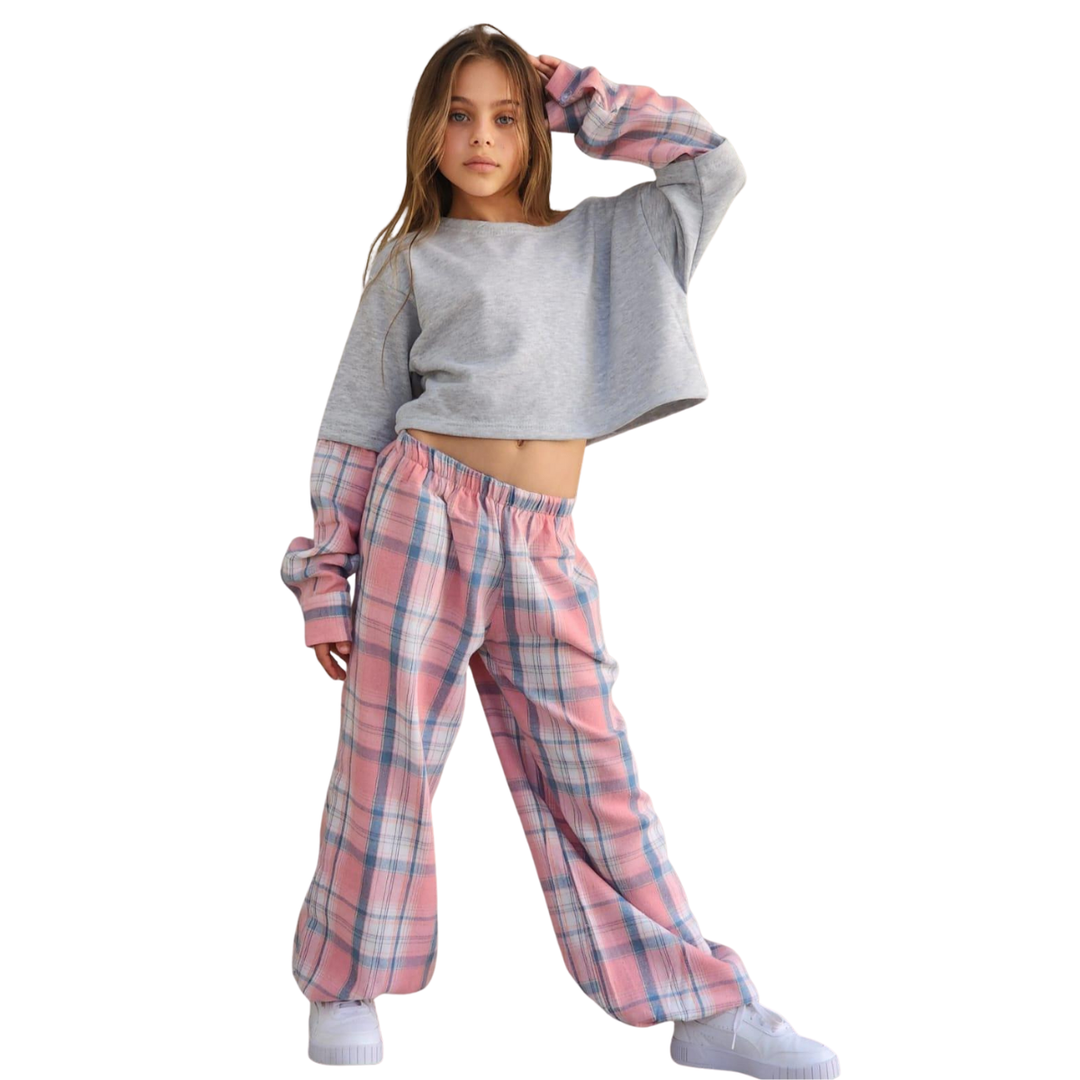 סט משובץ בנות 
 TAMTAM ורוד