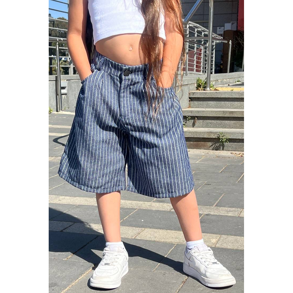 מכנסי ברמודה TAMTAM ג'ינס פסים